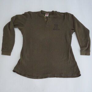 Harley-Davidson Olive Cotton Waffle Thermal Henley Cabincore Rugged XXL Outdoor